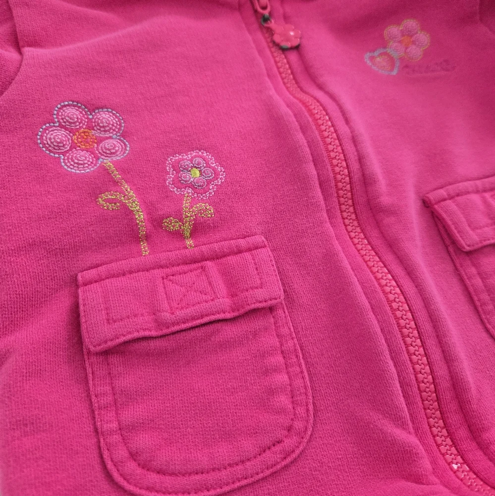 Vintage Y2K OshKosh B'Gosh Fuschia Pink Hoodie with Floral Embroidery